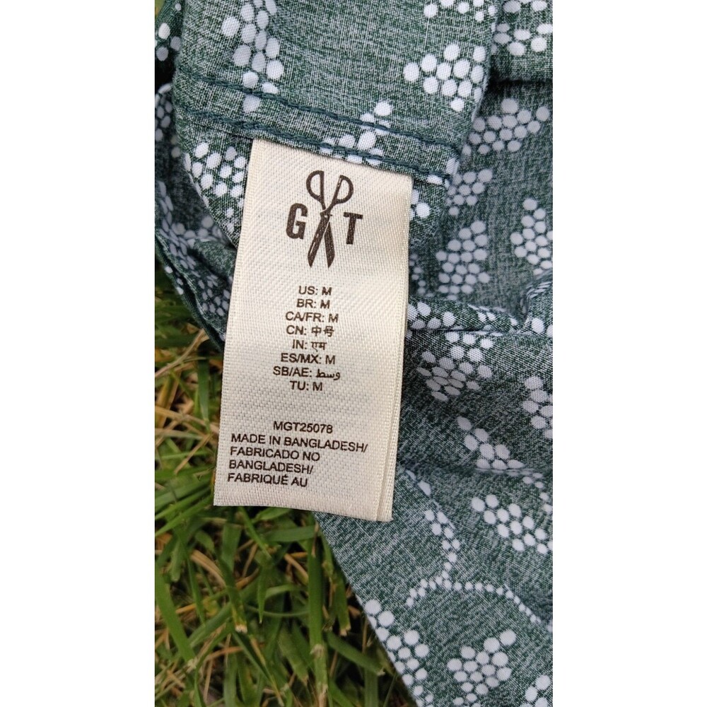 Green Botanical Print Button Up Shirt Cotton Short Sleeve M Resort Beach Vacay - Picture 5 of 11